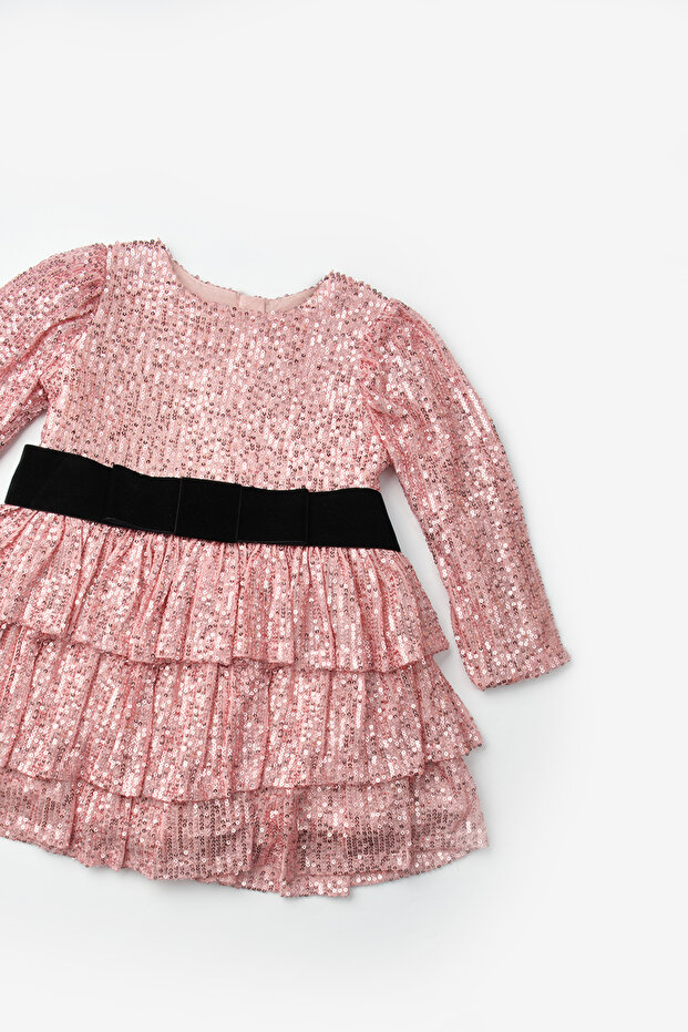 Pembe Pullu Katlı Kız Çocuk Elbise - Liona - 7