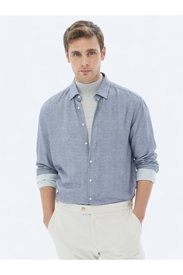 Mavi Desenli Regular Fit Dokuma Casual Gömlek - 1
