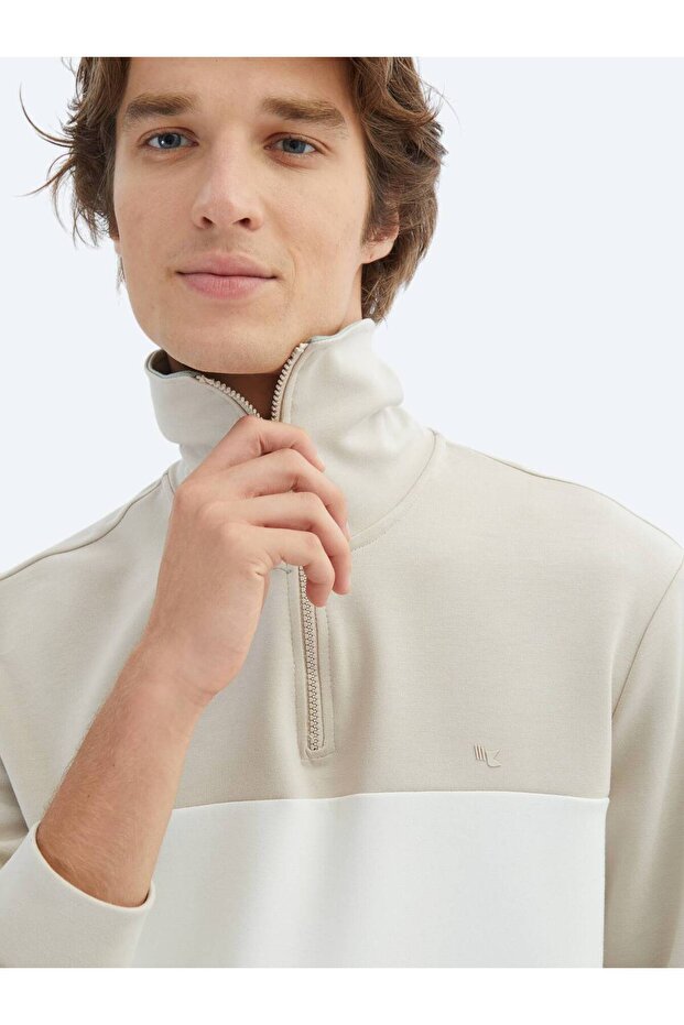 Bej Dik Yaka Sweatshırt - 4