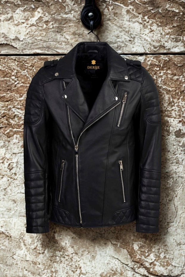 Modric Genuine Leather Men's Black Biker Motorcycle Style Jacket