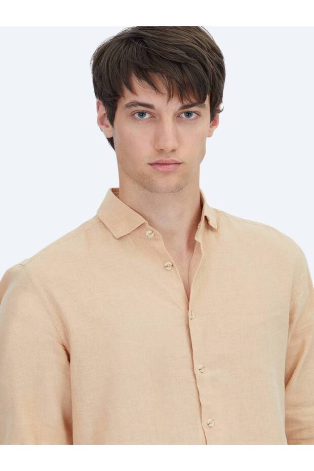 Safran Düz Regular Fit Dokuma Casual Pamuk Karışımlı Gömlek - 3
