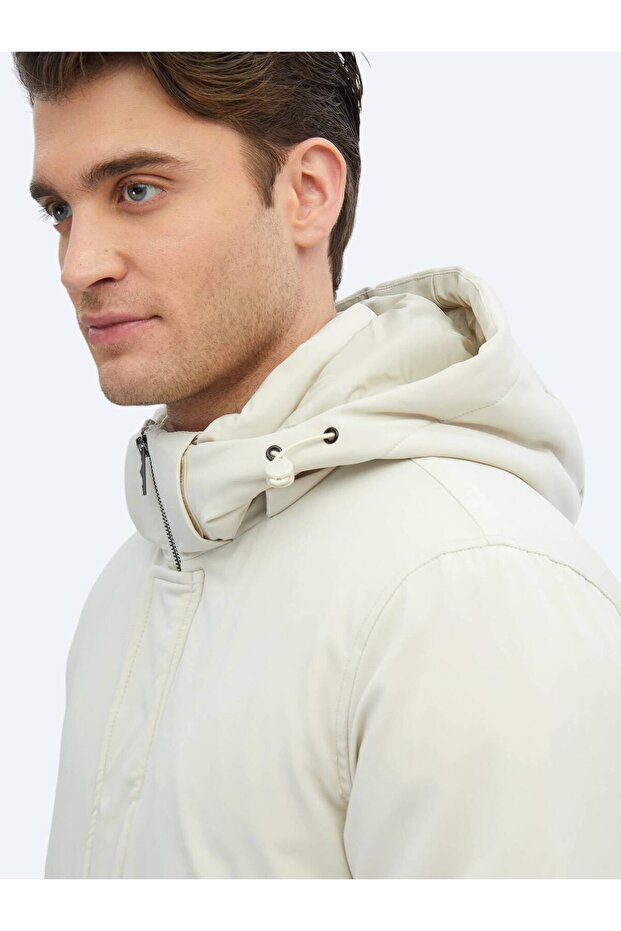 Taş Comfort Fit Kapüşonlu Casual Dokuma Kaban - 5