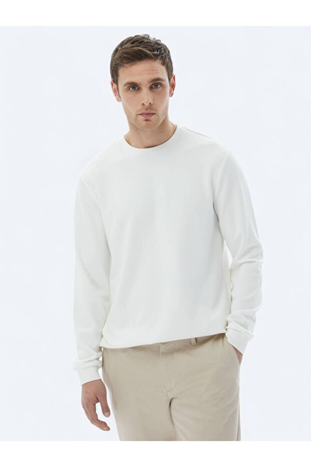 Ekru Bisiklet Yaka Sweatshırt - 1