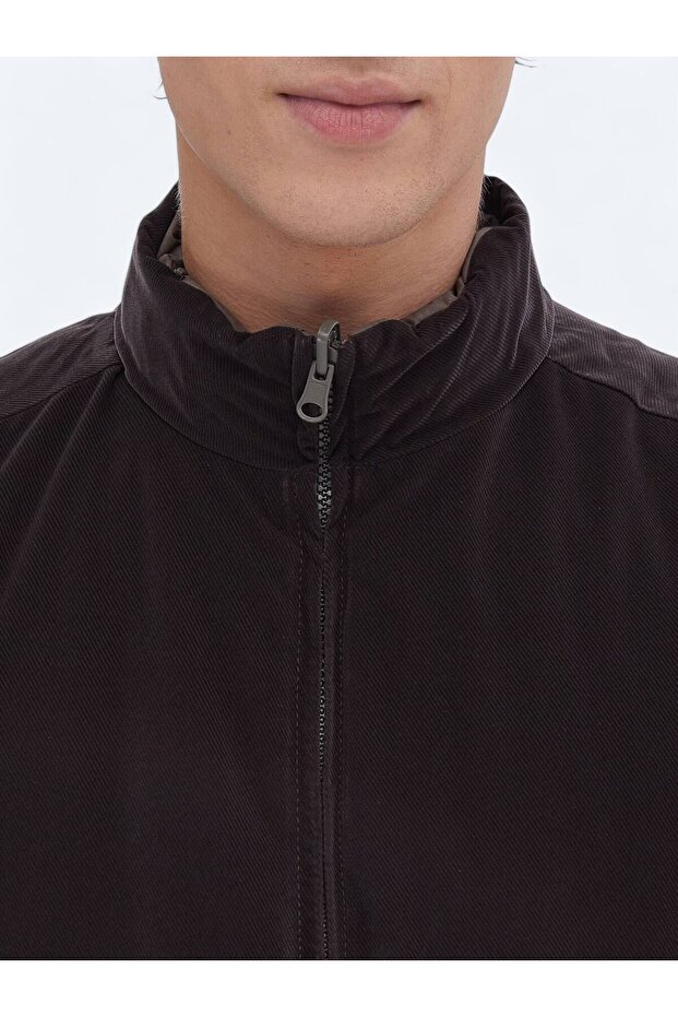 Koyu Vizon Regular Fit Gizli Kapüşon Casual Dokuma Spor Yelek - 8