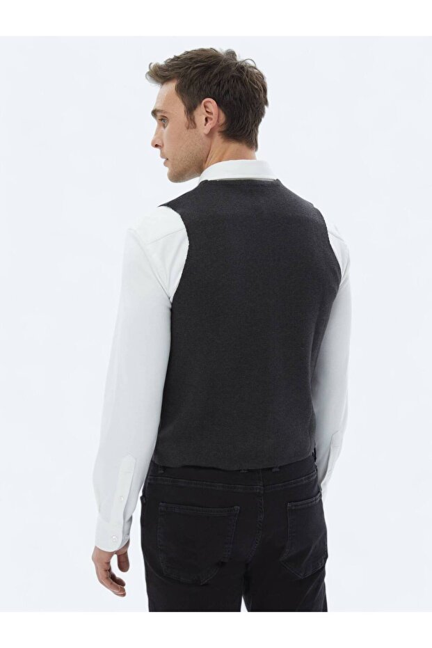 Antrasit Regular Fit Casual Örme Triko Yelek - 6