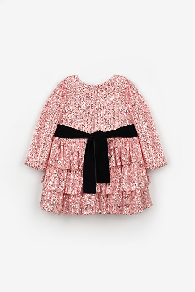 Pembe Pullu Katlı Kız Çocuk Elbise - Liona - 6