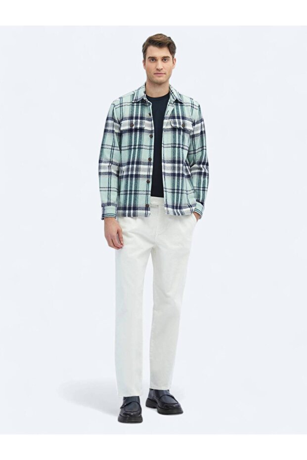 Mint Kareli Regular Fit Dokuma Yün Karışımlı Overshırt - 2
