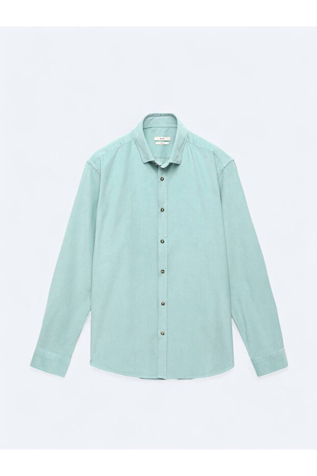 Mint Fitilli Regular Fit Dokuma Kadife Casual %100 Pamuk Gömlek - 7