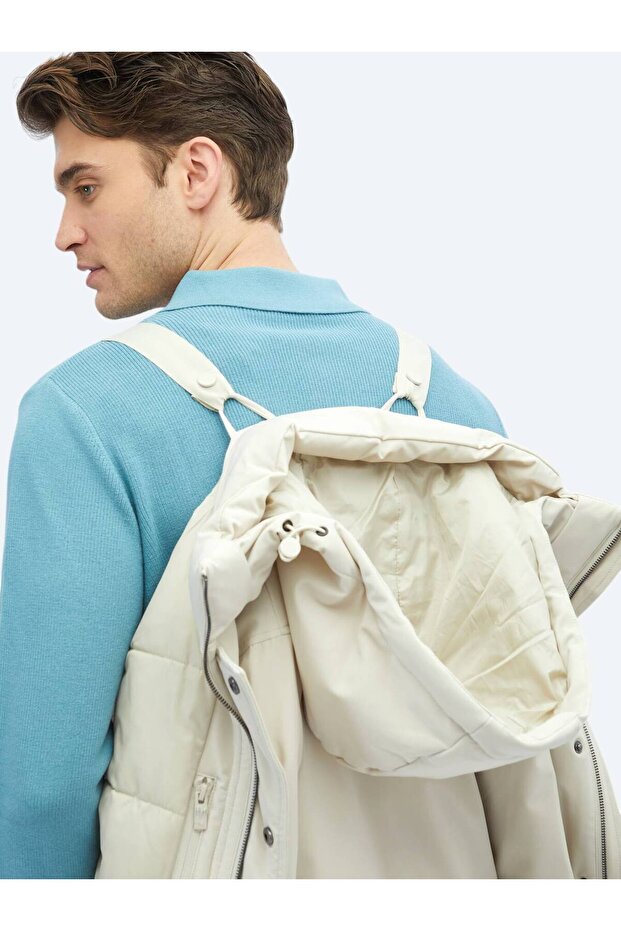 Taş Comfort Fit Kapüşonlu Casual Dokuma Kaban - 8