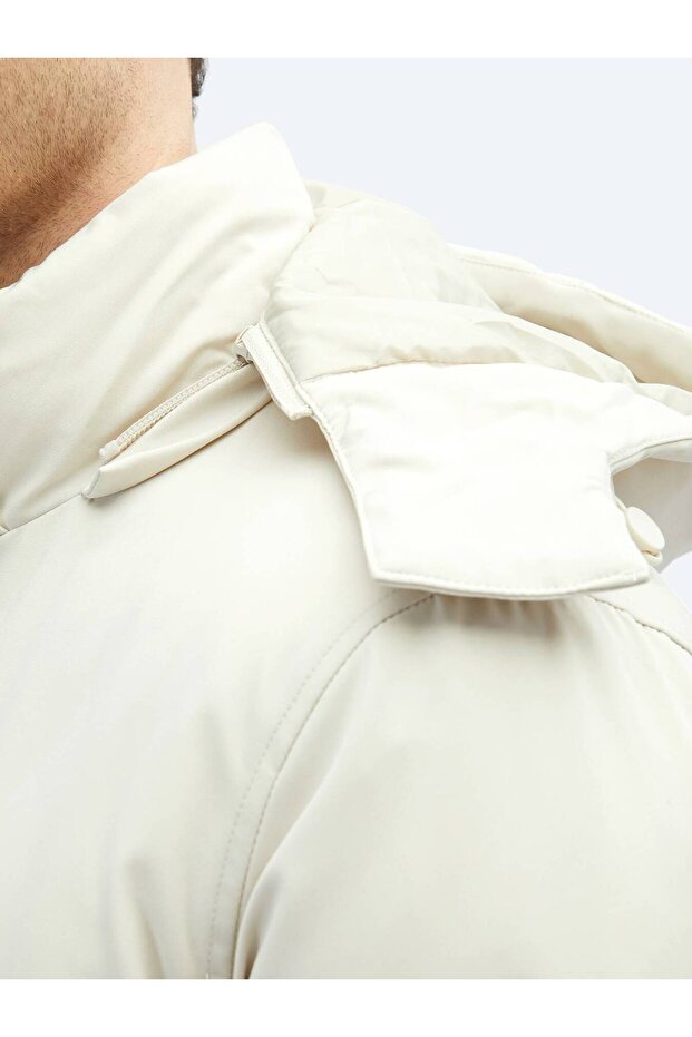 Taş Comfort Fit Kapüşonlu Casual Dokuma Kaban - 6