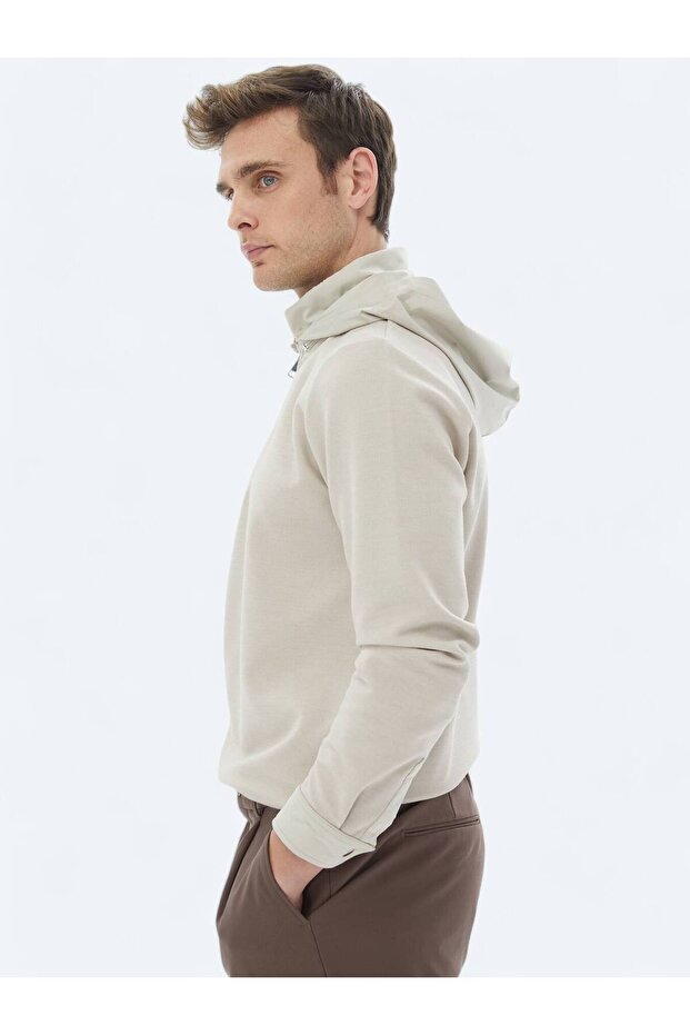 Bej Kapüşonlu Sweatshırt - 4