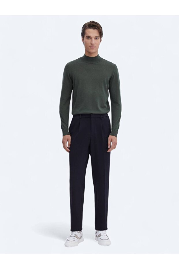 Lacivert Örme Carrot Fit Casual Pantolon - 1