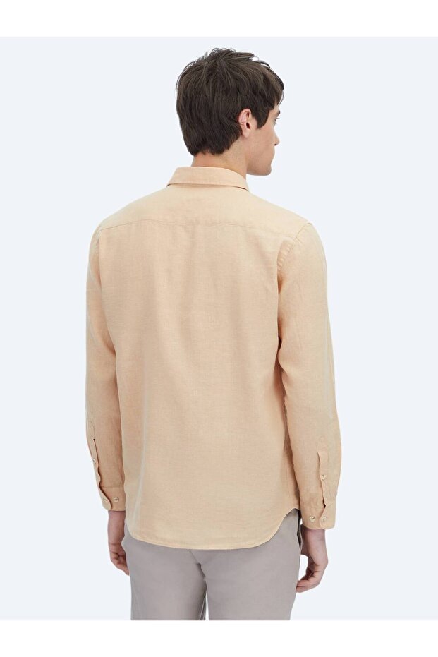 Safran Düz Regular Fit Dokuma Casual Pamuk Karışımlı Gömlek - 5