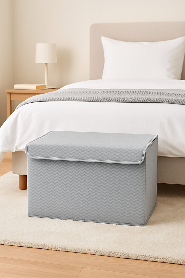 صندوق متوسط الحجم من الورق المقوى الصلب مع غطاء بنمط متعرج رمادي اللون - 1