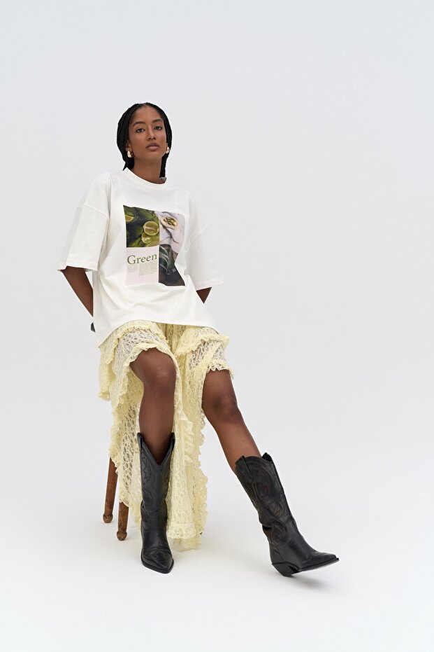 Lime Oversize Beyaz T-Shirt - 4