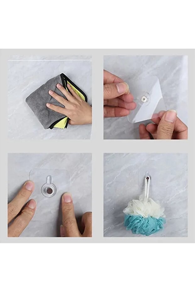 4 ADET Kendinden Yapışkanlı Çok Amaçlı Şeffaf Banyo Mutfak Askı Tablo Saat Raf Asma Aparatı - 3