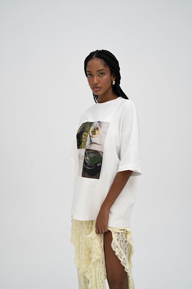 Lime Oversize Beyaz T-Shirt - 2