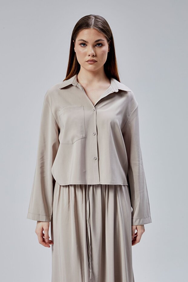 Bej Oversize Gömlek - 1