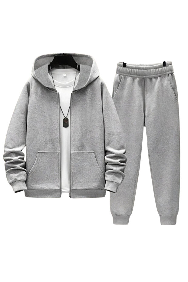 Men's Winter Zippered Top and Bottom Set Sweatshirt Sweatpants Casual Daily School Sports
