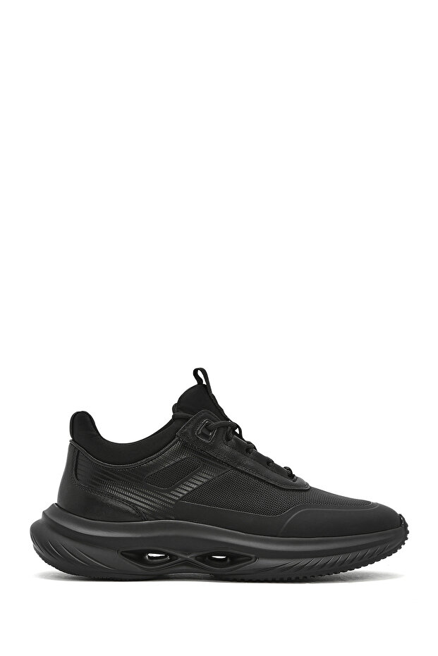 Erkek Siyah Kalın Tabanlı Bağcıklı Kumaş Sneaker 25SFD695414 - 1