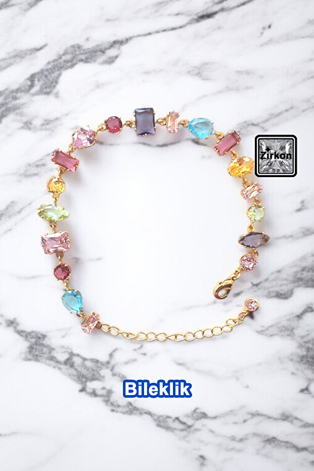 Zircon Stone Steel Bracelet - Multicolor Gold