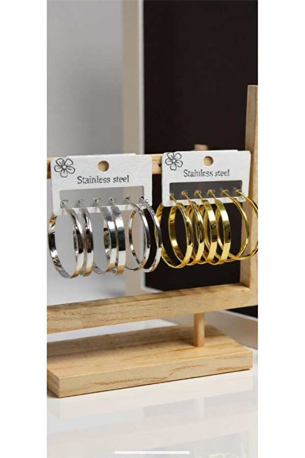 Earring Hoop 3Pairs Gold Steel