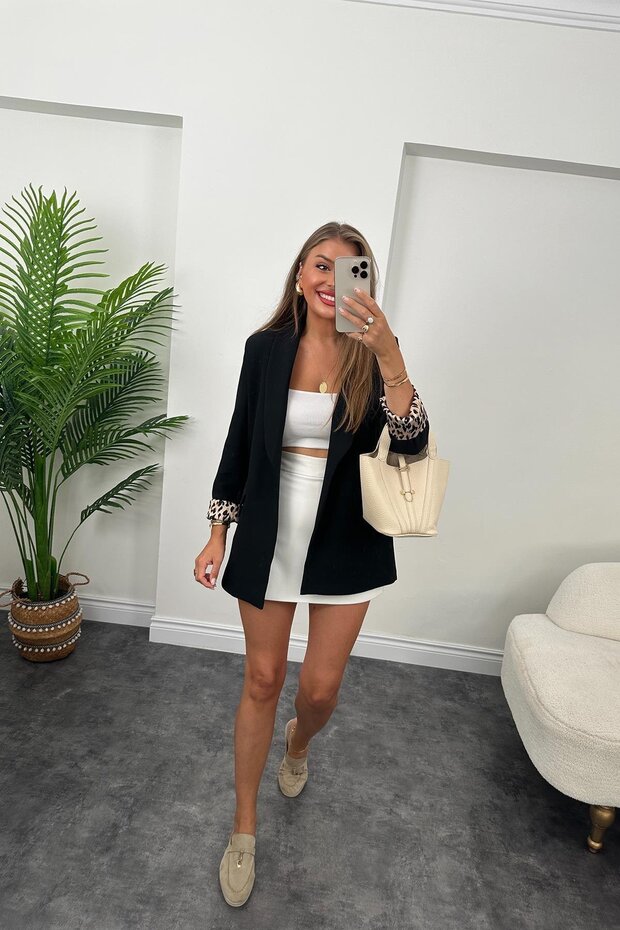 Kadın Leopar Desenli Astarlı Blazer Ceket - 3