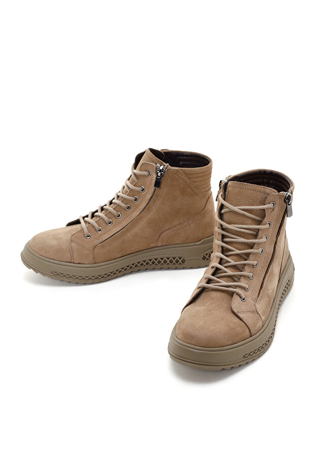 Erkek Bej Çift Fermuarlı Nubuk Deri Casual Bot 24WFD7001V3 - 3