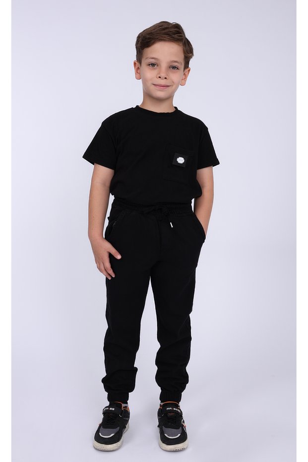 Children's Black School Pants with Elastic Waist, Seasonal Unisex Boys & Girls Comfortable Casual Trousers