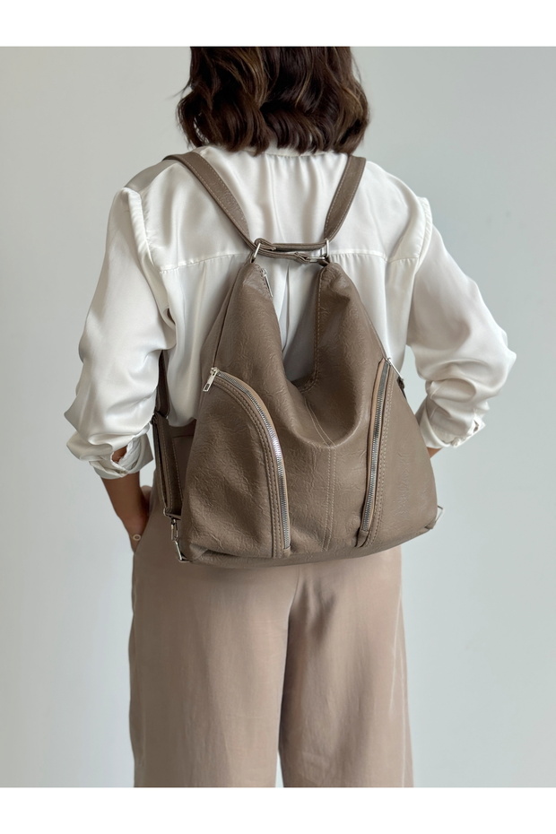 New Quality Soft Leather Simple and Stylish Multi-Section Large Size Backpack and Shoulder Bag - 7