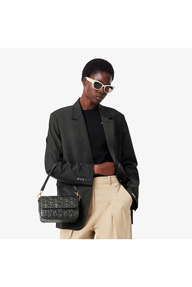 Maheki Kadın Monogram Deri Siyah Omuz Çantası - 8