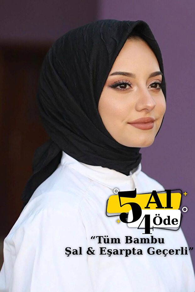 Premium Bambu Kraş Eşarp " Siyah " - 1