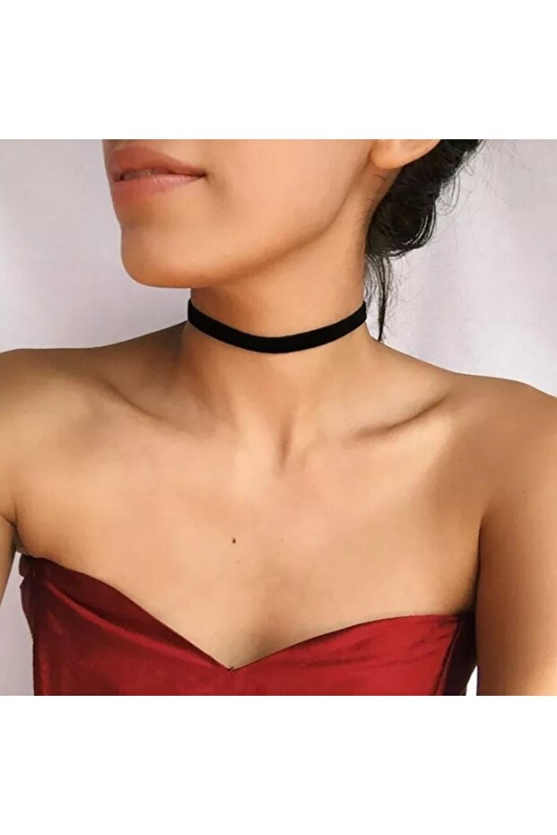Vintage Kadife Şerit Choker Kolye - 2