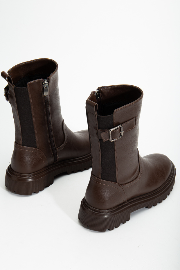 Bitter Brown Women's Boots with Elastic Buckle