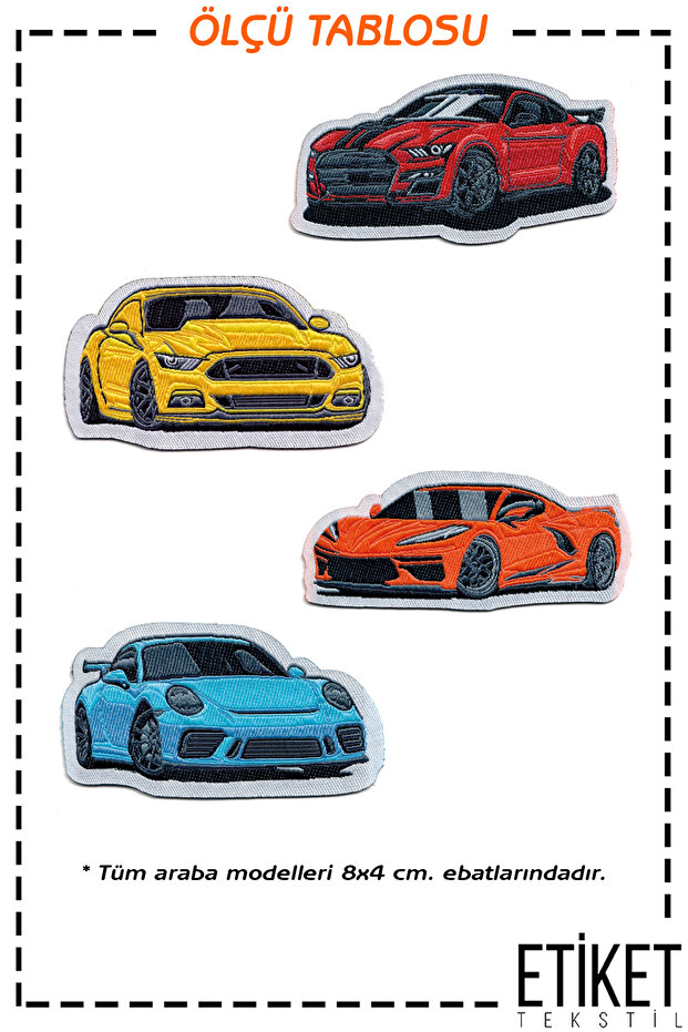 Ütü Ile Yapışan Dokuma Arma Seti Patch Yama Renkli Arabalar Modeli (4 ADET) - 3