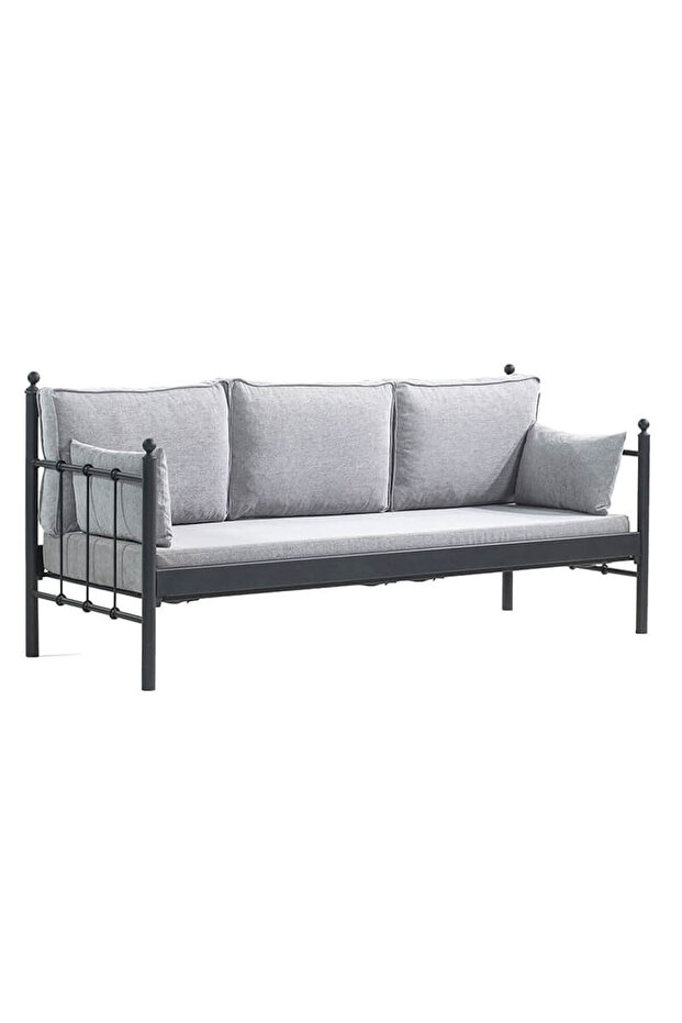 Lalas Dk Metal Sofa Sedir 70x200 Üçlü Koltuk Siyah-füme (AHŞAP LATALI) - 2