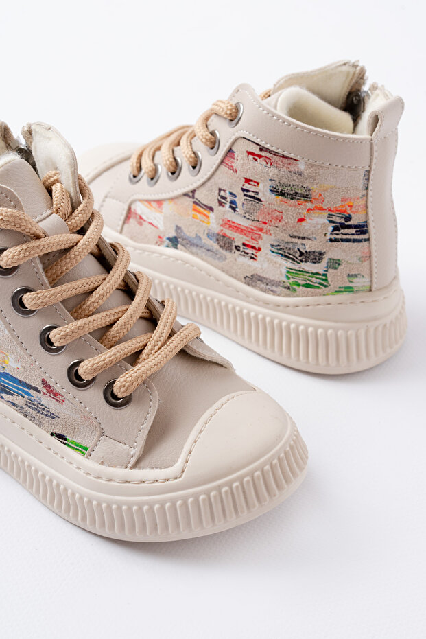 Çocuk Bej Fermuarlı Hafif Yumuşak Esnek Kaydırmaz Taban Spor Bot - 3