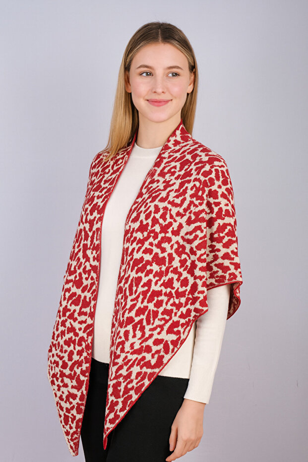 Leopard Patterned Knitwear Triangle Shawl - 2