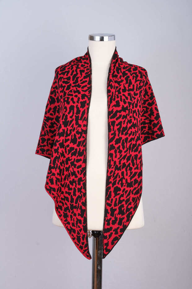 Leopard Patterned Knitwear Triangle Shawl - 4