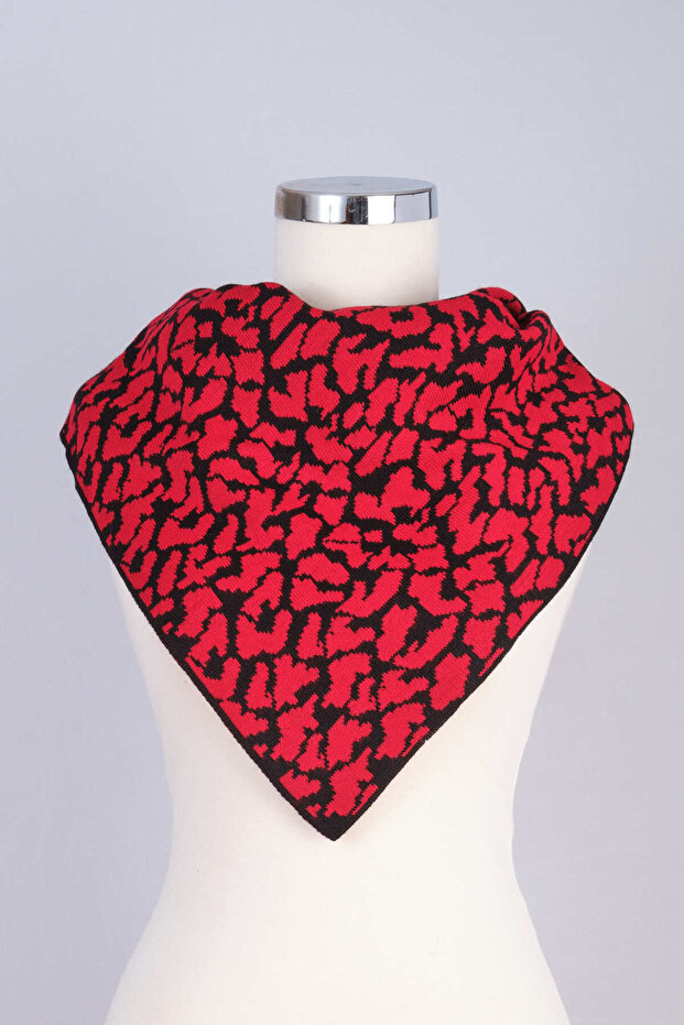 Leopard Patterned Knitwear Triangle Shawl - 6