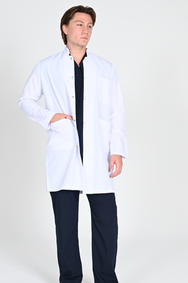 Men's Long Judge Collar Doctor Nurse Teacher Apron White Coat