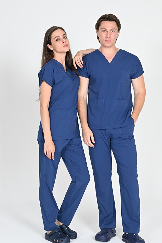 Indigo Unisex L Stretch Fabric Scrubs Doctor and Nurse Uniform Set Hospital Uniform