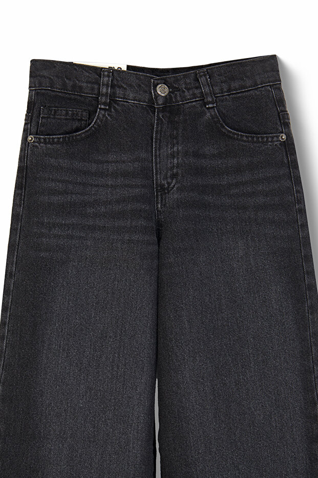 Kız Çocuk Geniş Paça Kot Pantolon - 5