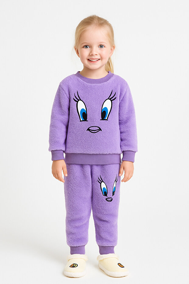 Girl's Set Winter Fleece Plush Chick Twety Model Winter Bottom Top Set