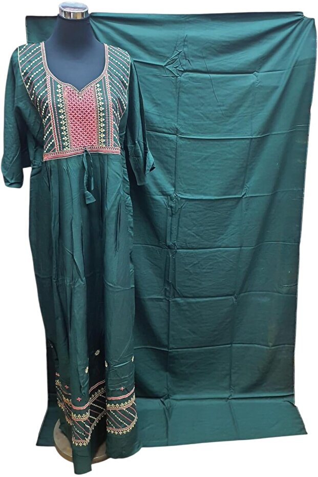 African Fabric 100% Cotton Kaptan Embroidery Fabric Design 102 (Bottle Green) (Latest New 2025 Premi