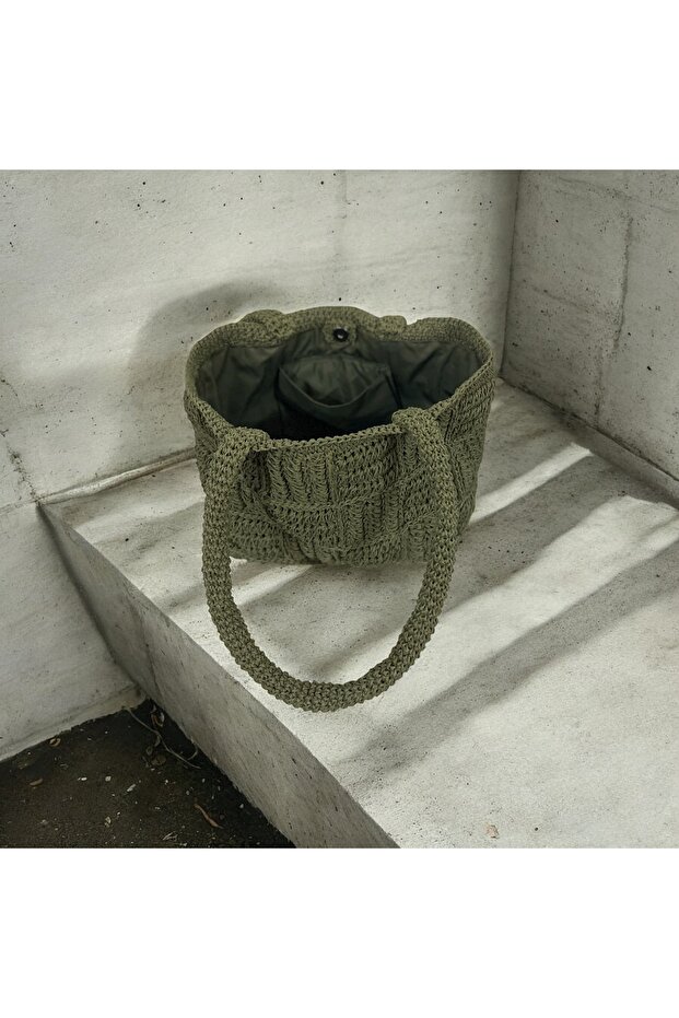 Haki El Yapımı Patchwork Çanta - 7