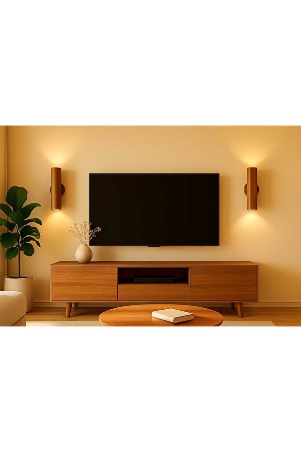 Duvar Apliği Yansıtma Tasarımlı Çift Yönlü Ahşap Salon Hol Cafe Otel Duvar Apliği - 6