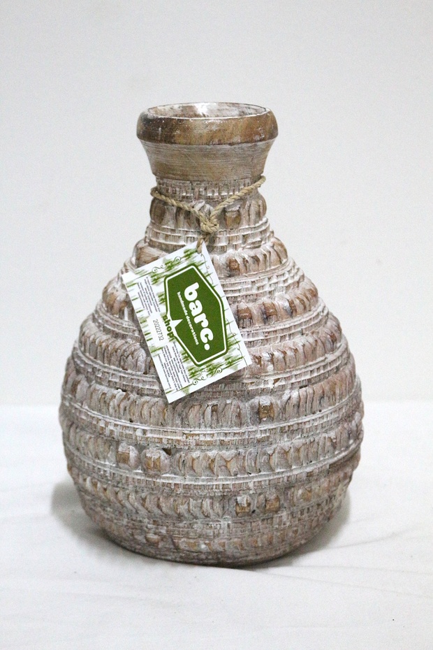 AHŞAP DEKORATİF VAZO 25CM - 2