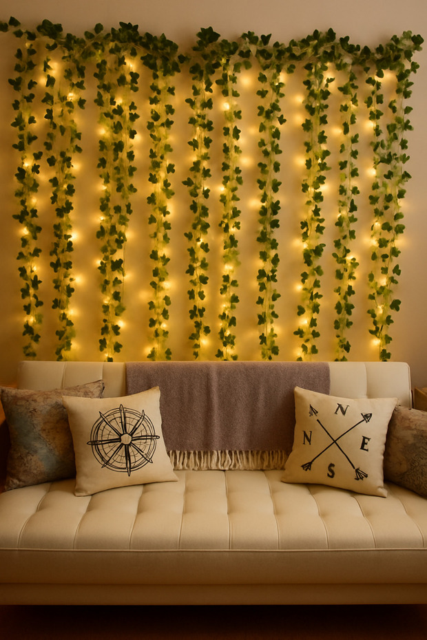 etxShop Tek Dal Fiyatıdır Yapraklı 230 Cm Yapay Sarmaşık Peri Led Işık 3 Metre ve Sarmaşık