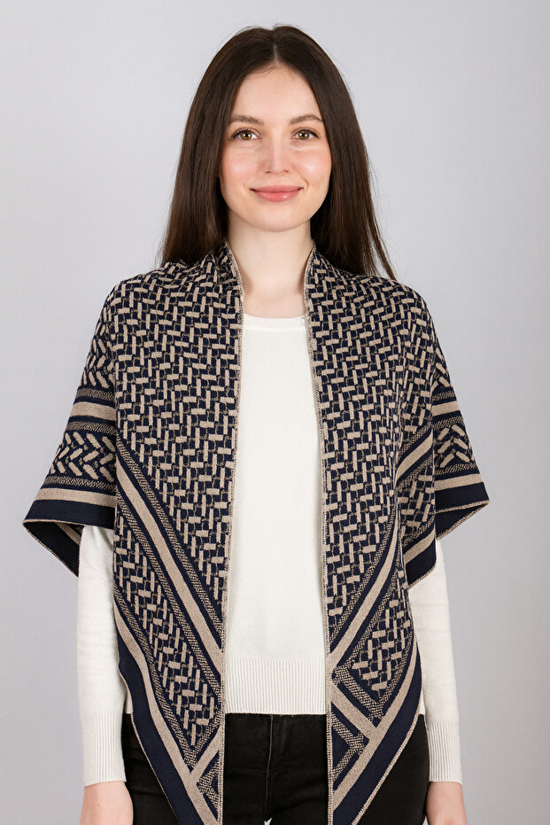 Desenli Triko Üçgen Şal - 1